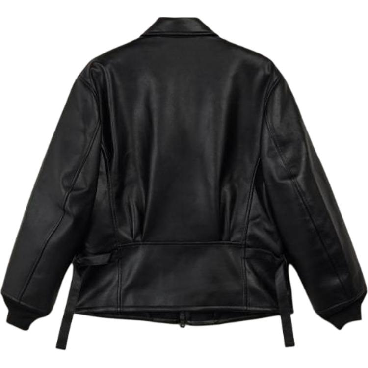 Adidas Solid Color Zip Collar Long Sleeve Leather Jacket Men Jackets Black JD9795