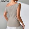 BITCED Versatile Solid-Colour Sleeveless Knit Vest Seductive Fitted Knit T-Shirt Designer Off-Shoulder Top