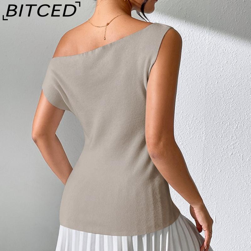 BITCED Versatile Solid-Colour Sleeveless Knit Vest Seductive Fitted Knit T-Shirt Designer Off-Shoulder Top
