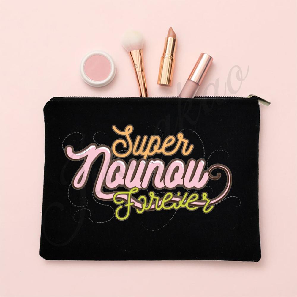 I Love My Nanny French Print Makeup Bag Travel Toiletries Organizer Pouch Women Cosmetic Case Zipper Bags Thanks Gift for Nounou