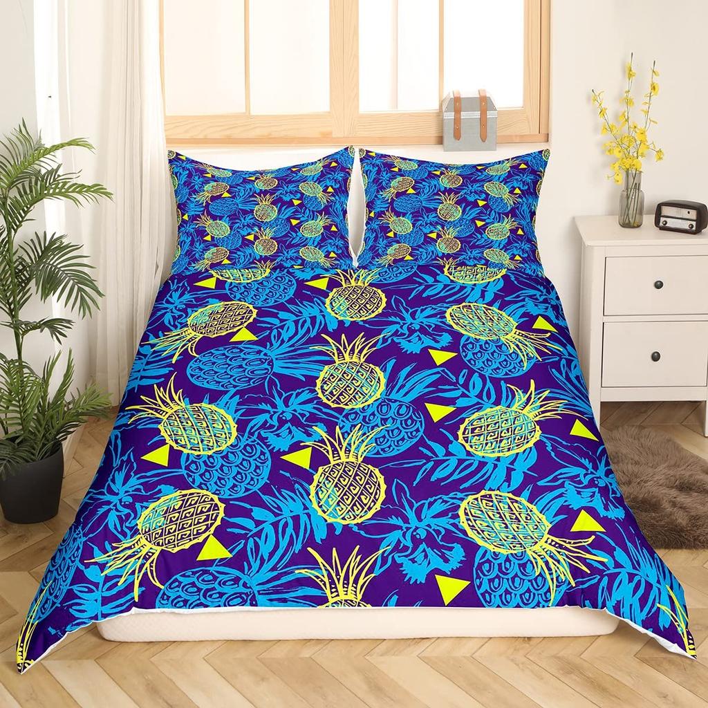 Funny Pattern Pineapple Bedding Set Decor Quilted 3 Piece Cover Set With 2 Pillow Shams, Twin Full Queen King Size Room Decor