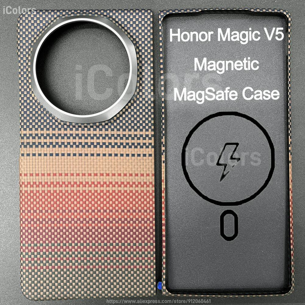 For Honor Magic V5 Aramid Carbon Fiber Case Kevlar Cover Ultra Thin Lightweight Armor Protective Cover Slim Durable Sturdy