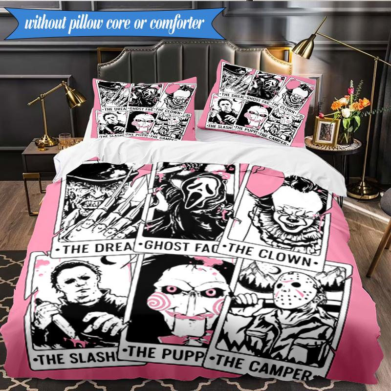 Horror Movie Characters 3pcs K-pop music group Bedding set,Ideal for Bedroom, Dormitory,Including Duvet Cover And 2pcs Pillowcases,Fan gifts