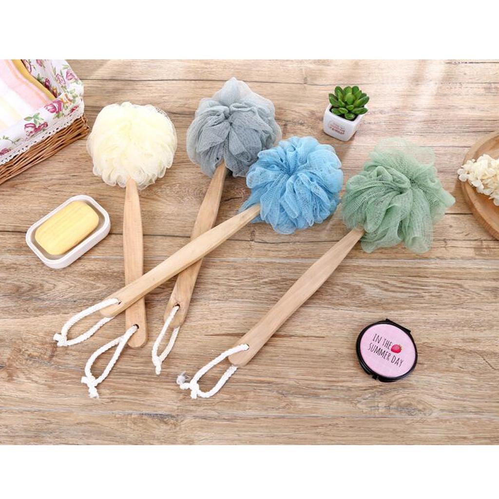 Wielofunkcyjny Puf do Mycia pod Prysznic z Długą Rączką, Siateczkowy Puf Złuszczający, Gąbka do Kąpieli, Scrubber do Pleców do Łazienki