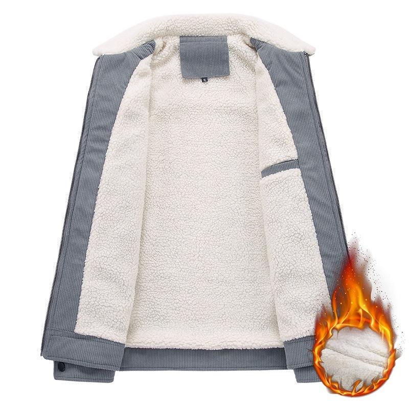 Corduroy Lapel Work Jacket for Winter Men's Plush Thickened Lamb Velvet Jacket for Middle-aged and Elderly Cotton Clothing