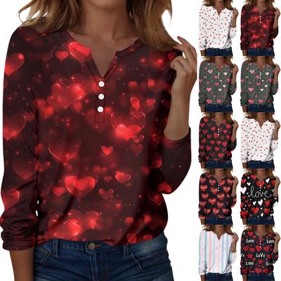 Camiseta de Mujer Estampado Navideño Botón Manga Larga Diario Fin de Semana Moda Básica Cuello en V Regular Top