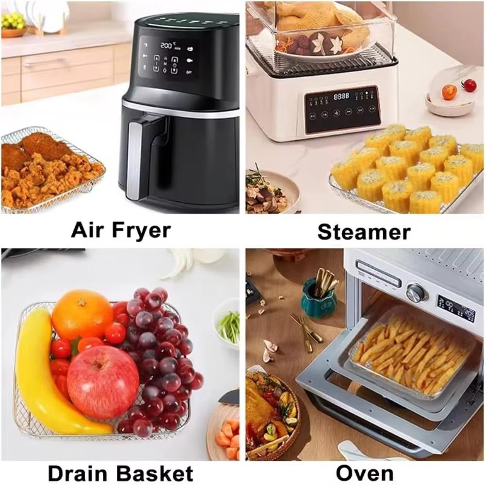 1/3Layer Stainless Steel Air Fryer Accessories Stackable BBQ Non-Stick Airfryer Tray Wire Rack Basket Kitchen Gadgets