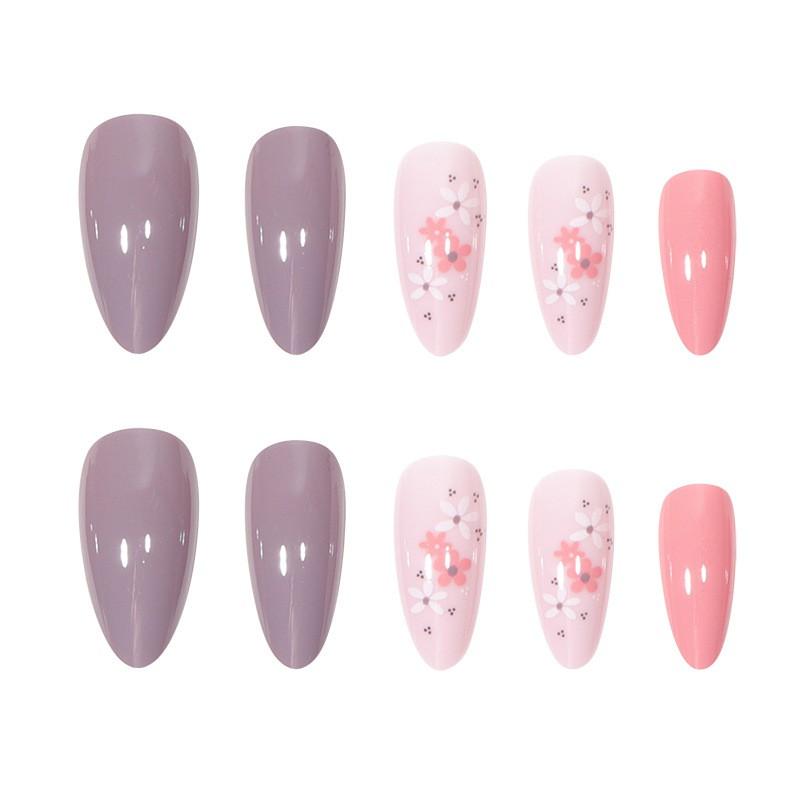 Clear Floral Nail Tips Almond Shape Medium Size Press-On Nails With Glue Or Gel Adhesive
