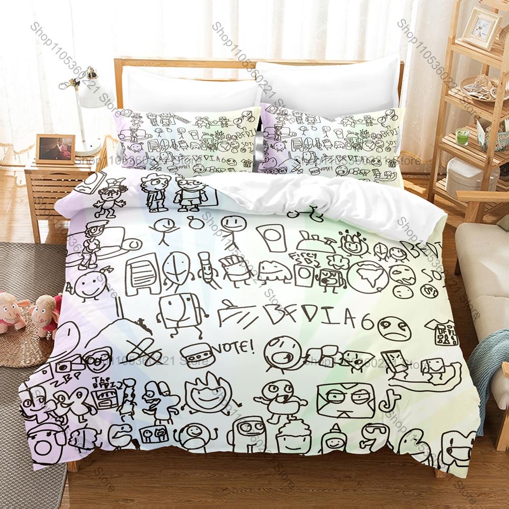 Jacknjellify BFDI Bedding Set 3Pcs Duvet Cover Pillowcase Twin Full Queen King Size Soft Anime Bed Set Battle for Dream Island
