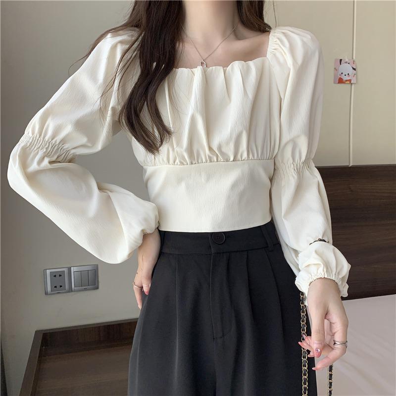 Women's Chic French Square Neck Blouse with Bow Tie - Spring/Autumn 2025