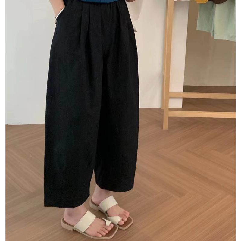 Cotton UL Japanese Style Women's Wide Leg Carrot Pants with Elastic Waist, Petite Loose Fit, Suitable for Spring, Summer, and Autumn.