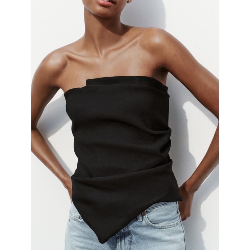 Za2024 Summer New Product Women's Clothes Waist-Tight Slim Looking Asymmetric Fold Decoration Tube Top Tops 0085800 250