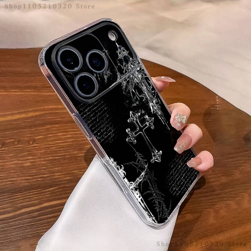 Gothic Cross Symbol Phone Case For iPhone 16,15,17,12,13,14,11 Max,Pro,Plus,X,XS,XR,SE4,E Mini Transparent Cover