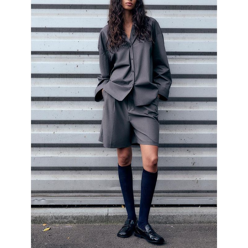 Za2025 Spring New Women's Clothing Fashion Single-Breasted Back Pleated Loose Long Sleeves Lapel Shirt 3067118