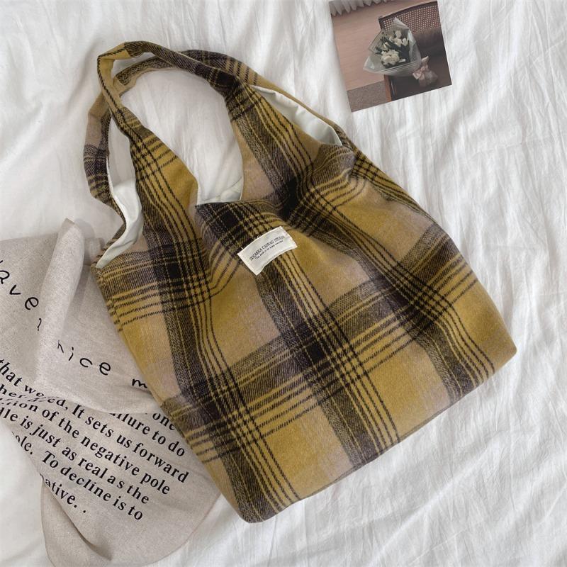 2 Autumn and Winter College Woolen Plaid Shoulder Bag Large-capacity Vest Bag Student School Bag