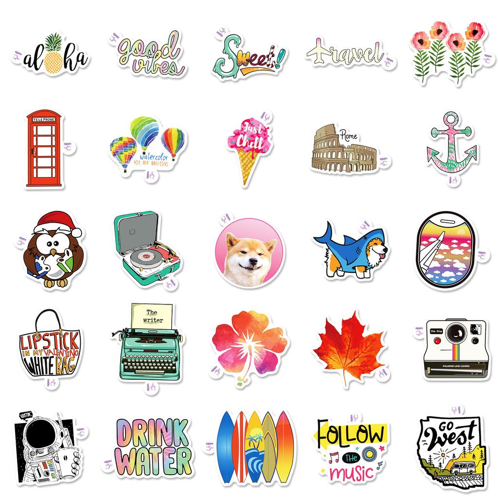50 Small Ear Maple Leaf Stickers Car Stickers Suitcase Laptop Electric Car Decoration Waterproof Stickers