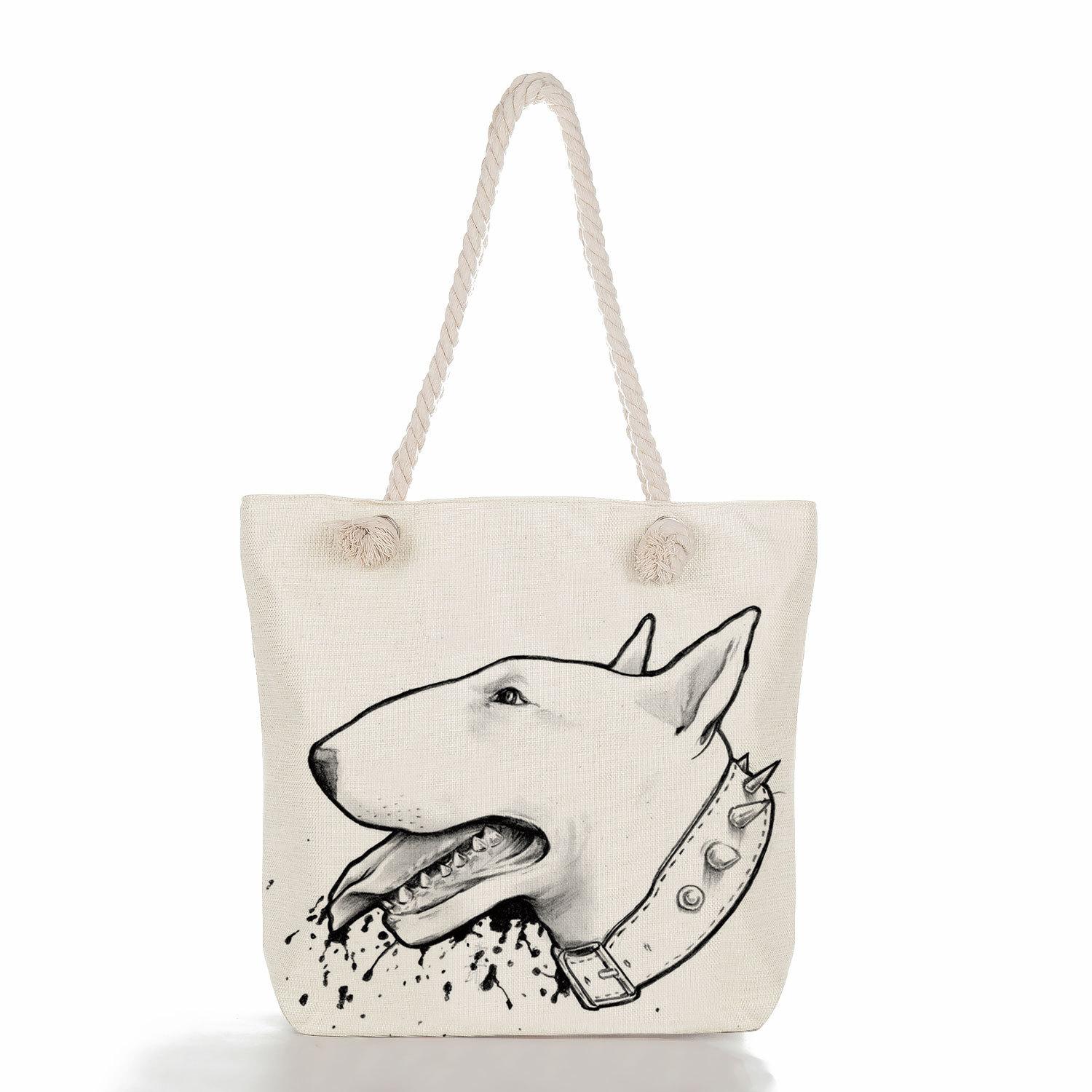 Multifunctional dog Printed Thick Rope Shoulder Beach Bag Casual large capacity handbag 7602