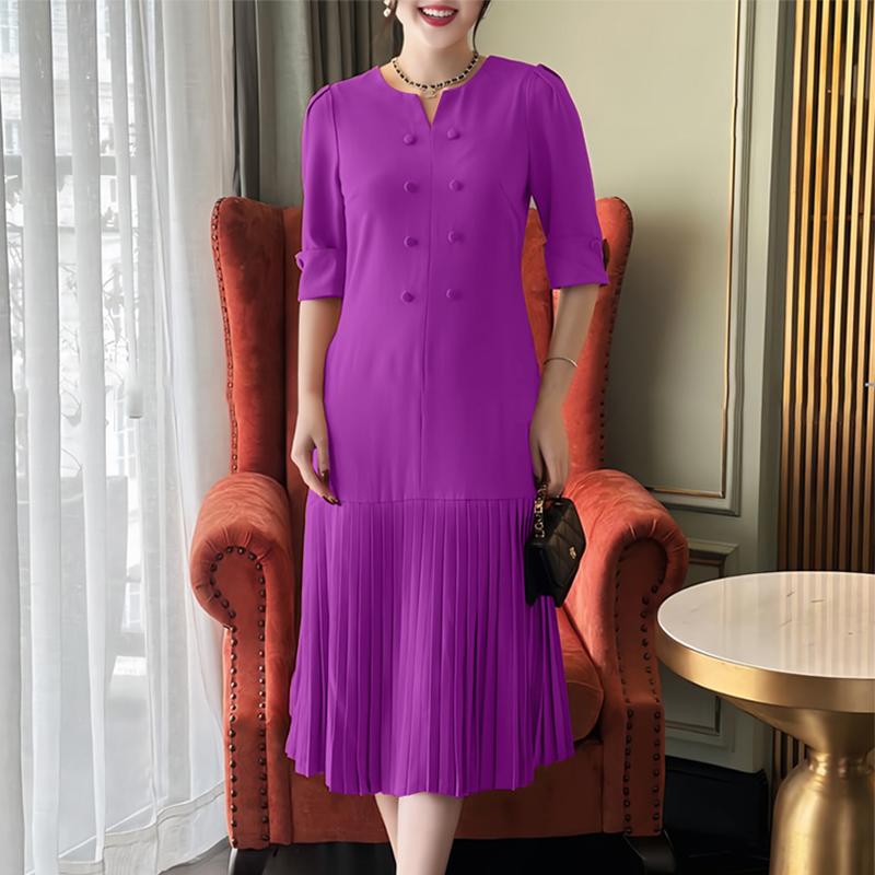 ZANZEA Women Casual Round Neck Solid Color Half Sleeve Dress