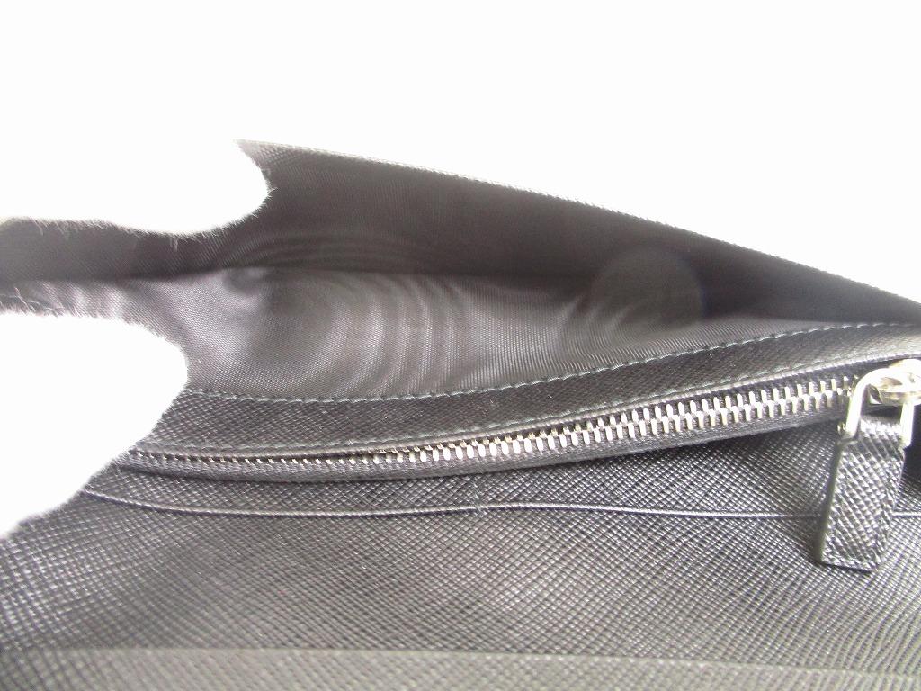 Authentic PRADA Saffiano Triangle Black Leather Bifold Long Flap Wallet #b088  Seller Refurbished