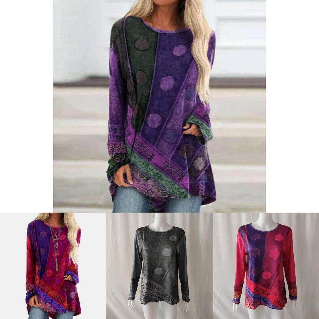 Plus Size Womens Hippie Boho Long Sleeve Tops With Soft Material And Floral Pattern