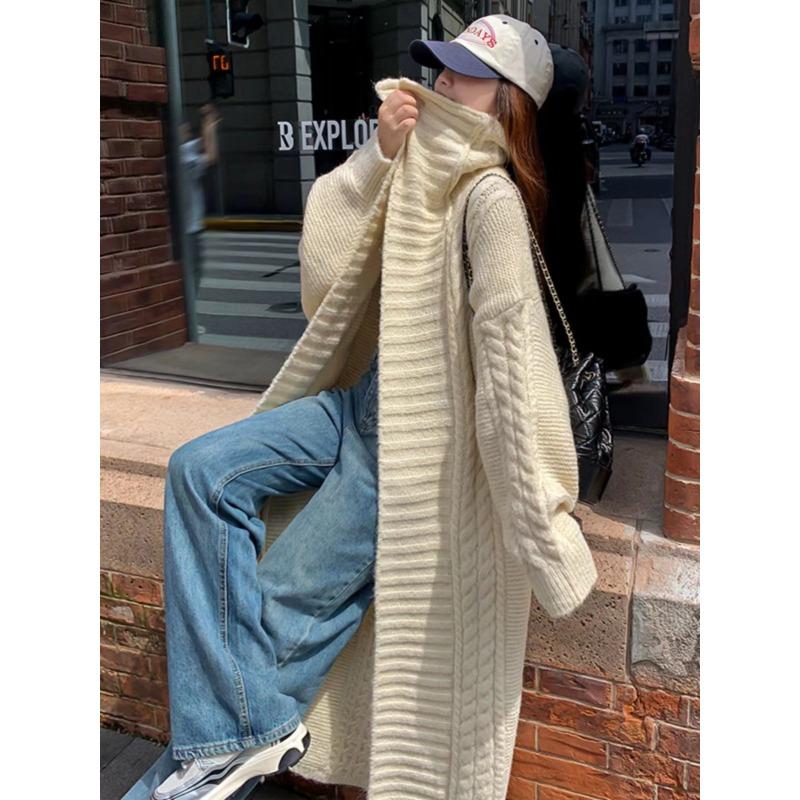 

Атмосфера тяжелая промышленность ленивый грубый твист большой лацкан вязаный кардиган ленивый темперамент повседневный длинный свитер-куртка one size fits all