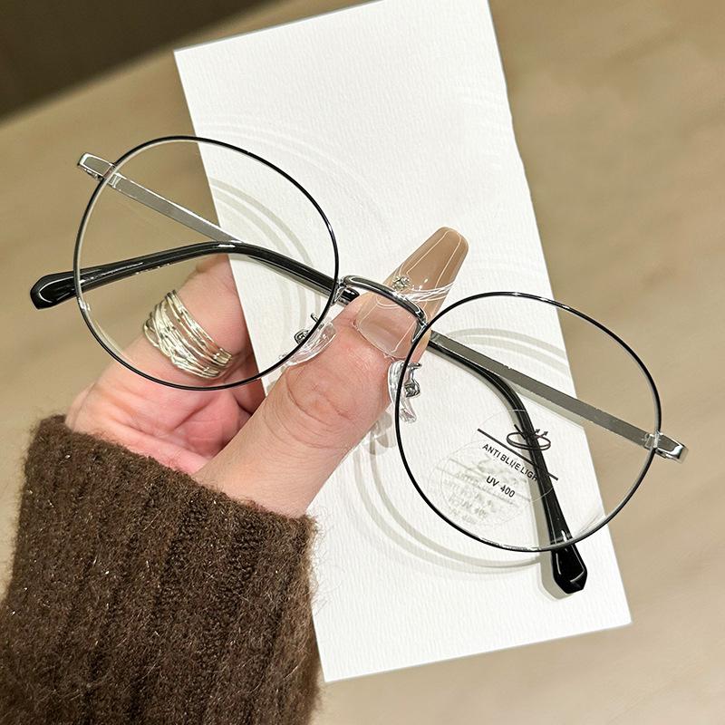 Literary Gold Wire Oval Small Frame Glasses Fashionable Myopia Anti Blue Light Flat Light Glasses MH9035