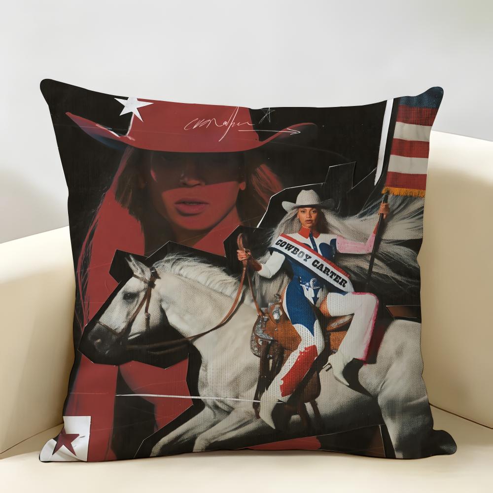 Singer CBeyonce Cowboy Carter Cushion Cover Natural Linen Organic Fabric DoubleSided Printing Room Sofa Decor Pillow Case