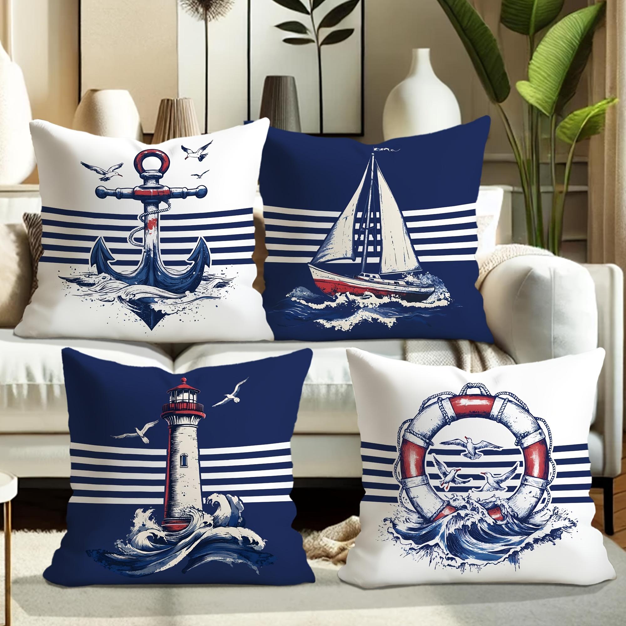 

4 Piece Modern Nautical Style Vintage Pillow Covers With Zipper Closure 100 Percent Suitable For Living Room Bedroom Sofa Bed 35x35cm 4pcs