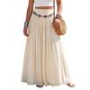 Women Elastic Waist Long Skirt Cotton Linen Blend Bohemian Style Maxi Skirt with Vintage Waist Chain for Casual Holiday Beachwear