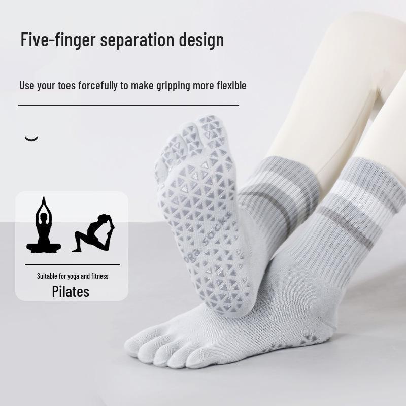 Women's Non-slip Five-toe Mid-calf Yoga & Pilates Compression Socks