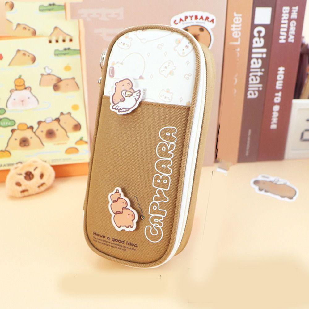 Durable Capybara Stationery Bag Large Capacity Cartoon Pencil Pouch ins Capybara Pen Bag  Students