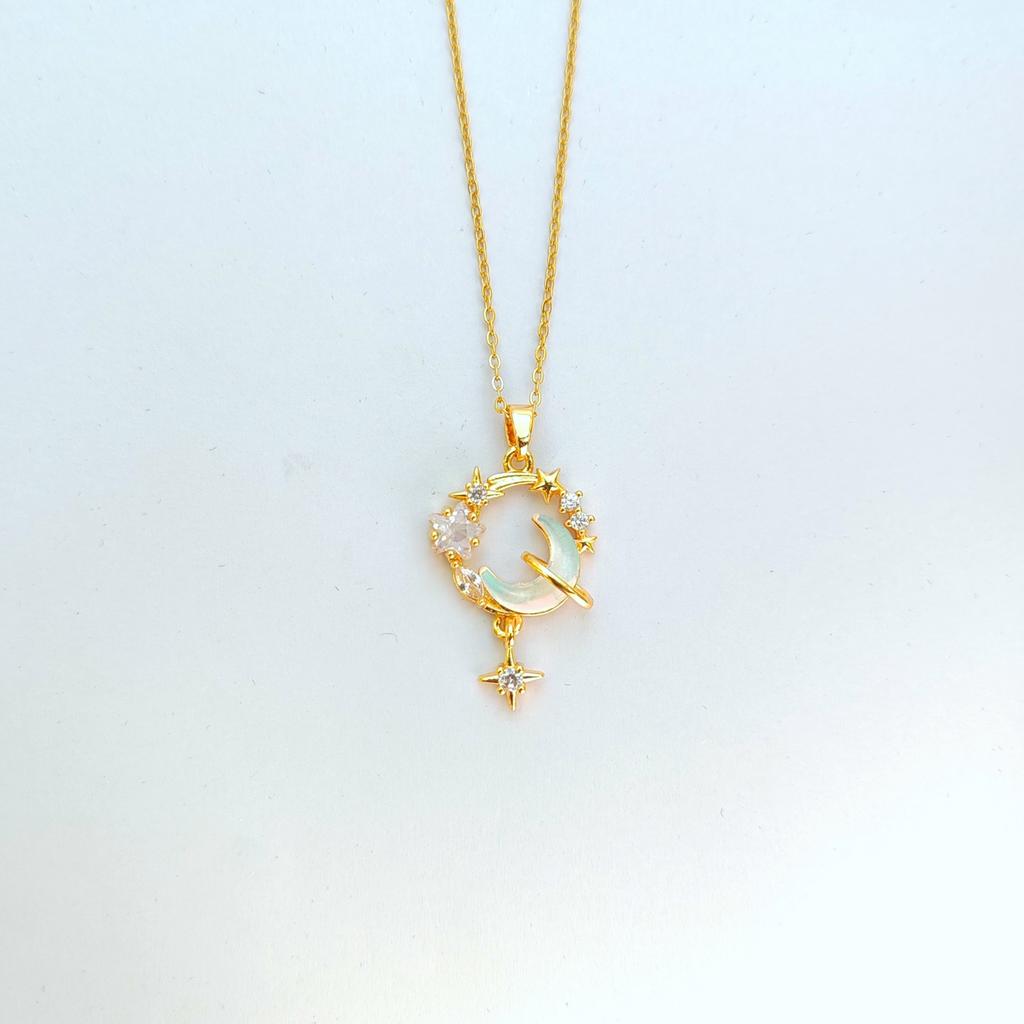 Star Moon Necklace Women'S Light Luxury Premium Versatile Galaxy Falling Dream Pendant Clavicle Chain