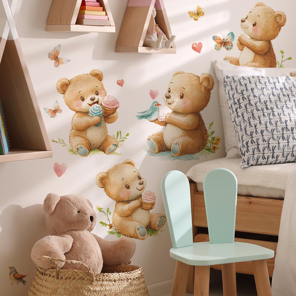 Cartoon Cute Bear Stickers for Children's Bedroom Living Room Home Wall Background Beautification and Decoration
