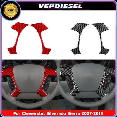 New Car Steering Wheel Button Cover Trim Sticker Decoration For Chevrolet Silverado Sierra 2007-2013 Red Black Carbon Fiber Look