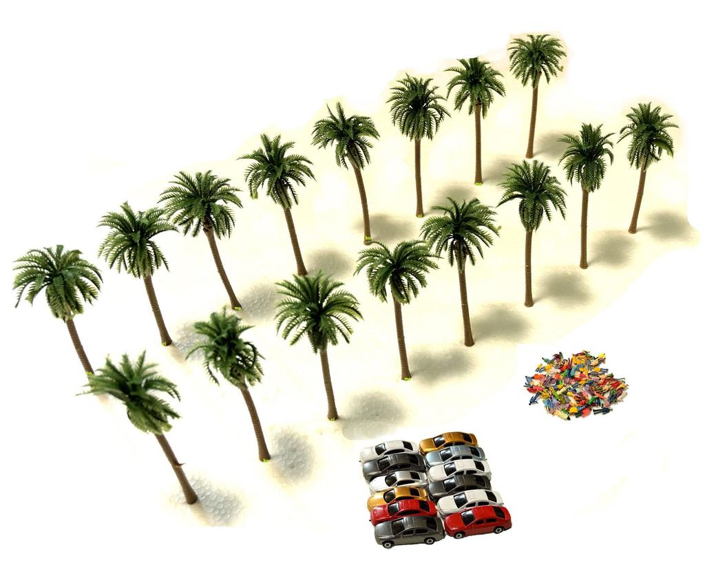 Diorama Set of Miniature Cars and Palm Perfect for Railway Architectural Models and Layouts People, Trees, 1/100 Scale, Models,