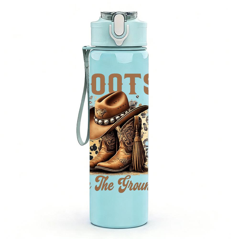 1PC Western Boot Sentimental Phrase 750ml Color Plastic Water Bottle Leakproof Flip Straw Lid For Sports Office Home Use