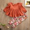 Newborn Kid Baby Girl Flower Print Clothes Top T Shirt Pants Tracksuit Outfit US Long Sleeve Cotton Linen Autumn Winter Solid