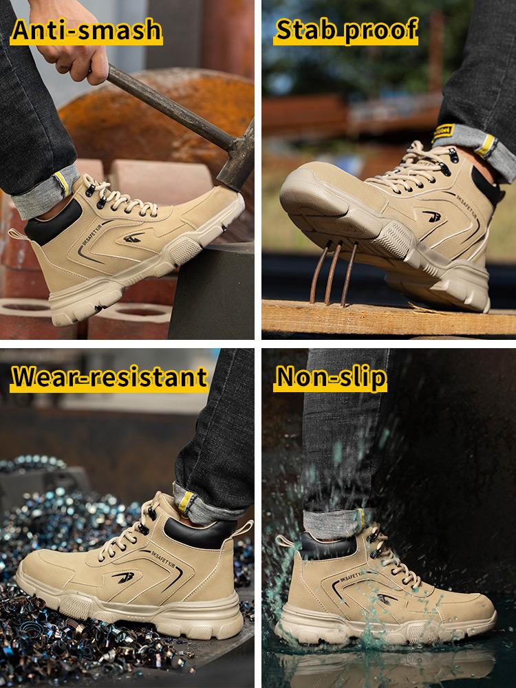 Steel Toe Anti-puncture Men's Work Shoes Man Abrasion Resistant Reinforced Sole Safety Shoes Men's Safety Boots Leather Boots