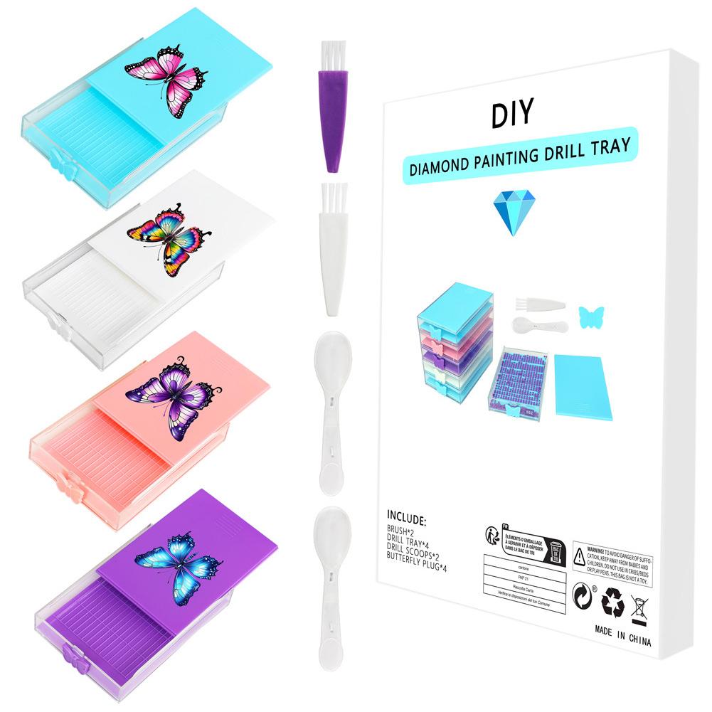 

4 шт. Лоток для алмазной живописи, Коробка для сортировки алмазов с крышкой, Лоток для сортировки бусин для алмазной живописи с ложкой и кистью для детей и взрослых