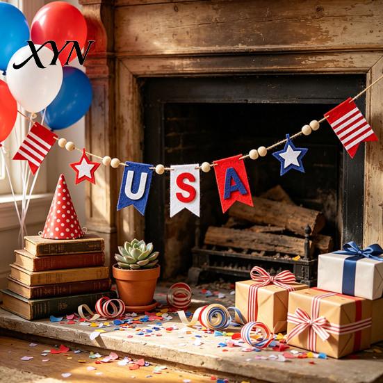 Holiday Party Decoration Patriotic Garland Banner for 4th of July Decorations, Red White Blue Hanging Colorful Bunting Memorial Day, Veterans