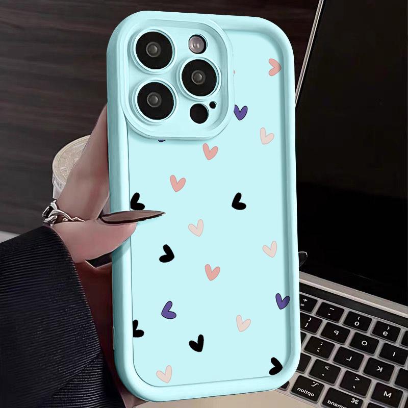 Husă pentru telefon din Tpu Candy Color pentru iPhone 16 Pro 15 14 Plus 13 12 11 Pro Max Xs Xr 8 7 Anti-șoc, model Love Hearts, husă de protecție moale pentru lentile