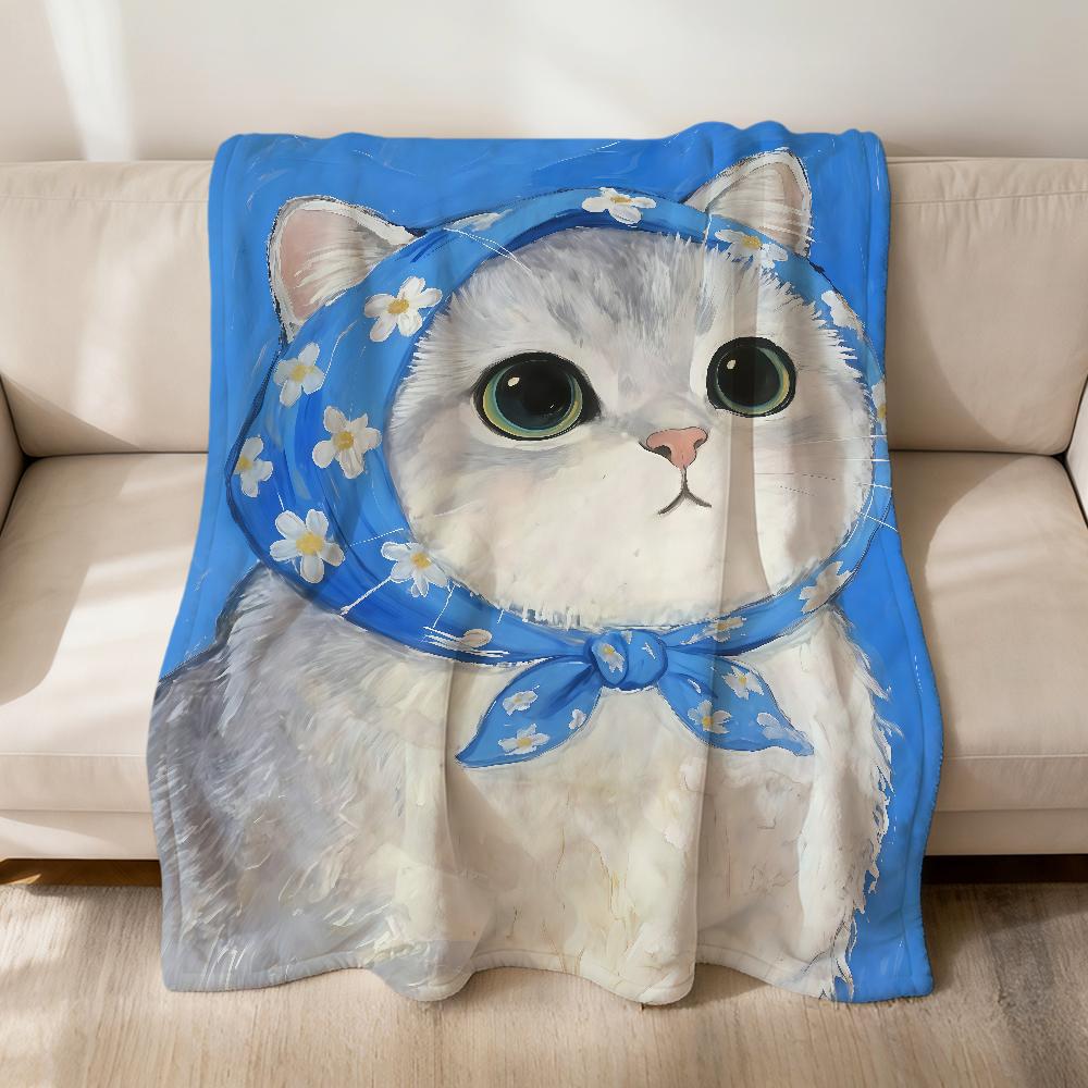 kawaii cartoon Kitten Cat with a Hood Flannel soft warm plush blanket sofa living room pet hogar bedroom gift home Car portable