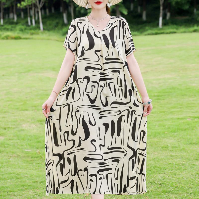 Elegant Women's Dresses Summer Vintage Clothes Plus Size Short Sleeve Casual Loose Long Dress