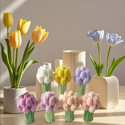 Reusable Tulip Bouquet Candle Molds Flexible Silicone Soap Craft Silicone Soap Mold 3D DIY Handmade Soap Making Mold