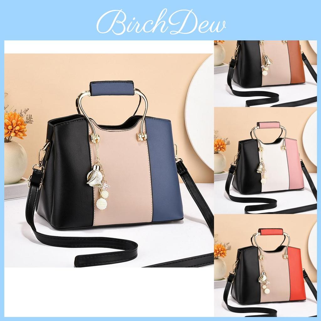 Elegant Pu Handbag In Fashionable Colors Red Pink Blue Featuring Functional Zipper Pockets And Chain Detail