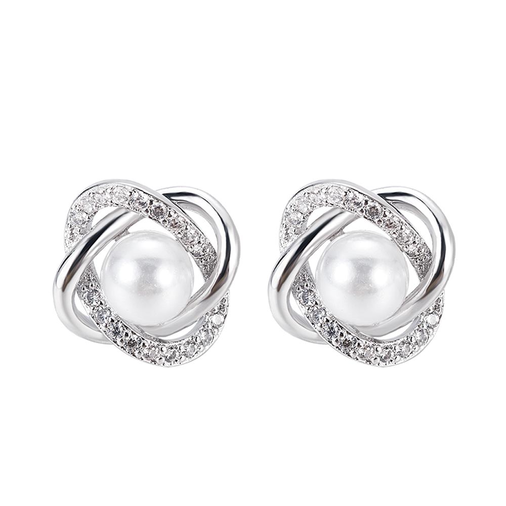 White Imitation Pearl Stud Earrings for Women Elegant Bridal Wedding Engagement Party Accessories Shiny CZ Luxury Jewelry