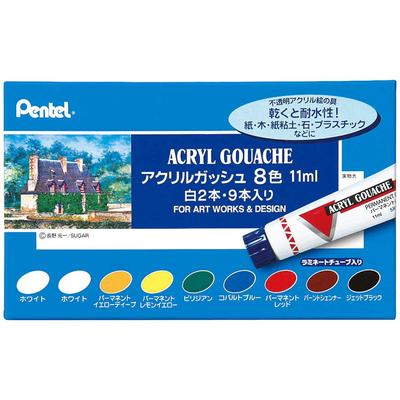 Pentel Paint Acrylic Gouache 8 Colors (2 White) WXR-8