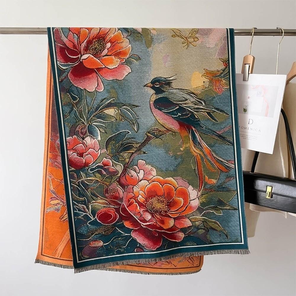 Imitation Cashmere Oil Painting Scarf Long Fringed Shawl  Wedding Party Evening Dresses