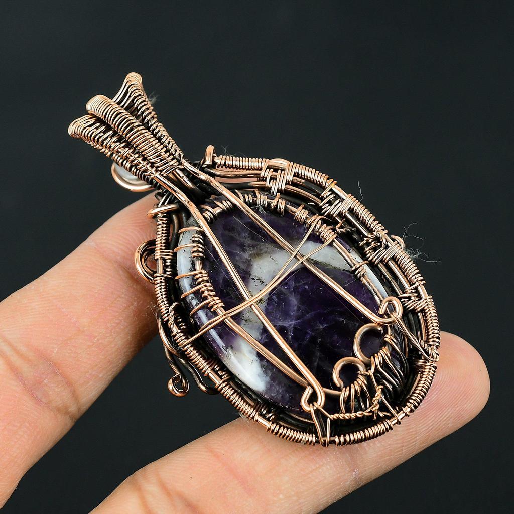 Handmade Tree of Life Copper Wire Wrapped Amethyst & Moonstone Pendant Necklace
