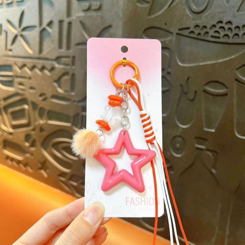 Star Keychain with Decorative Ball and Acrylic Charm, Spring-Gate Clasp and Cord Details for Keys, Bags, and Zipper Pulls
